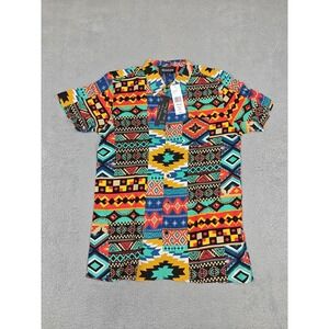 Reason‎ Shirt Mens Large Multicolor Short Sleeve Button Up Aztec Viscose WV1-008